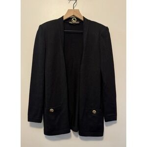 St. John Basics Black Women's Open Front Knit Cardigan / Gold Tone Hardware Sz P